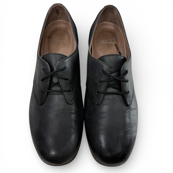 Dansko Louis Lace Up Oxford Shoes Size 40 / 9.5 Gray Leather Metallic Block Heel - Picture 2 of 10